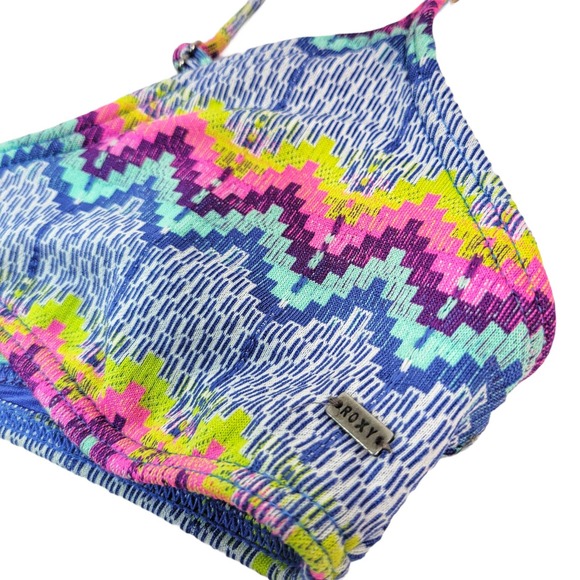 Roxy Bikini Top Womens Small Neon Florescent Blue Pink Yellow Boho Abstract - Picture 5 of 11